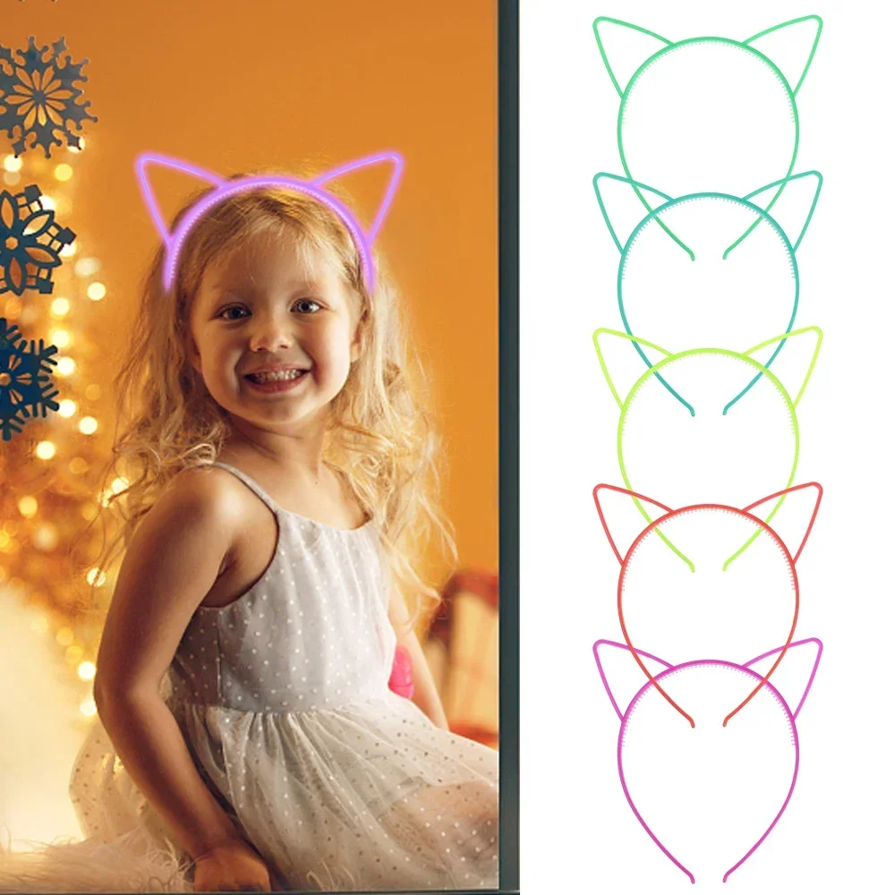 5pcs Luminous Cat Ears Headband Elastic Luminous Hair Band Kids Girls Birthday Party Decoration Party Decoration Accessories