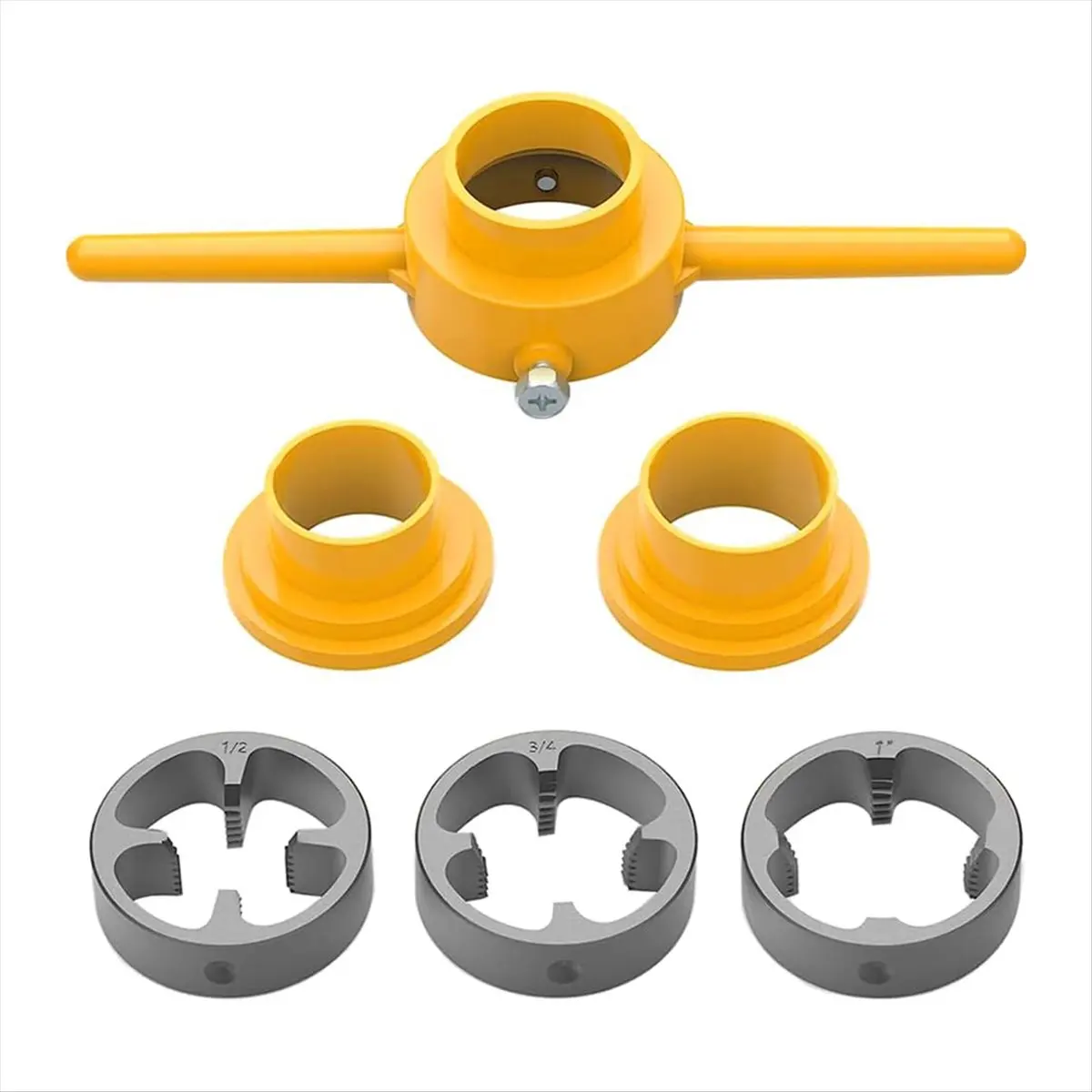 【TODAY-BUY】6Pcs PVC Thread Maker Tool Pipe Threader Plumbing Tool Kit Pipe Round Die Set with 3 Dies 1/2 In,3/4in and 1in NPT Di