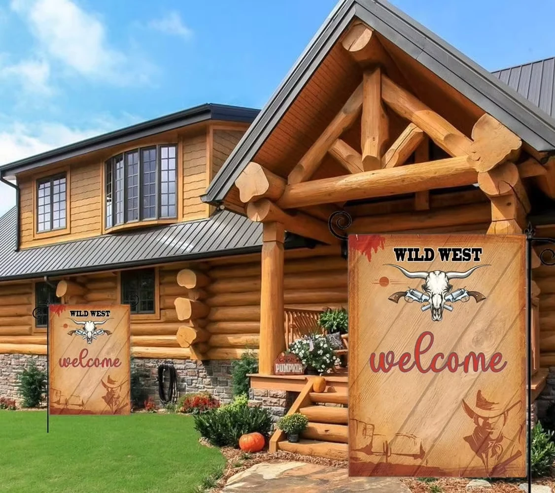 Western Cowboy Welcome Garden Flag with Vintage Illustration Cowboy Reunion Weather Resistant Two Sided Printing