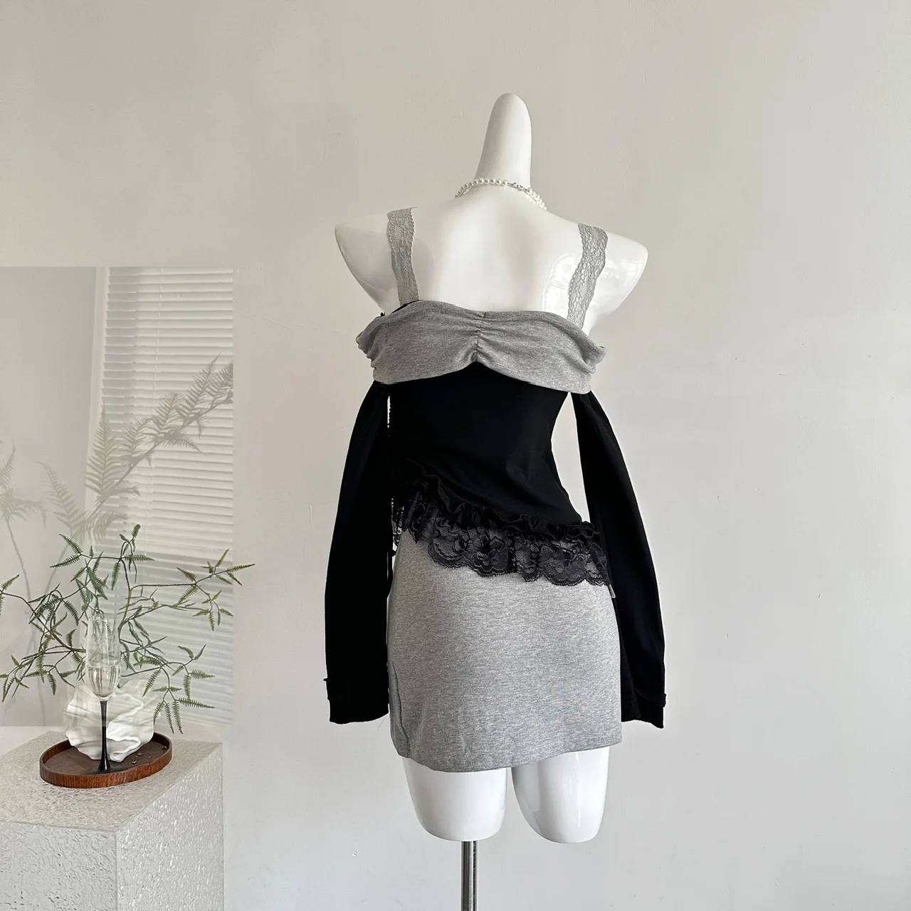Autunno Coreano Retro High Street Casual Y2K Set da 2 pezzi Camicetta a maniche lunghe da donna + Abito con cinturino per spaghetti senza schienale Set sexy chic