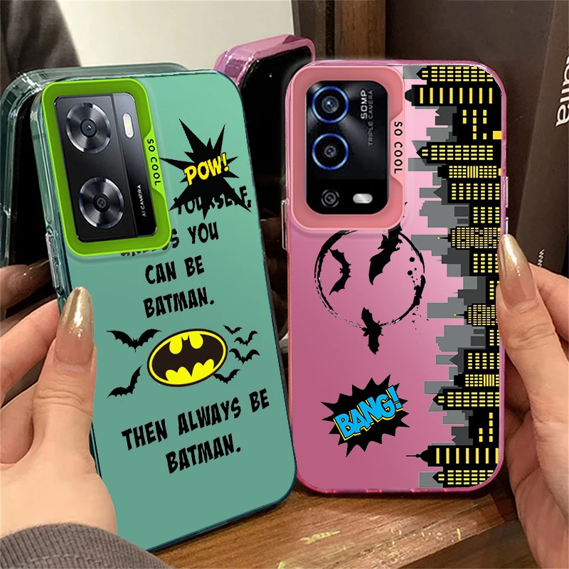 Cute Superhero B-atmans For OPPO Reno A98 A78 A76 A74 A58 8T 7Z 7 6 Pro 2020 4G 5G Fashion Colorful Silver Phone Case