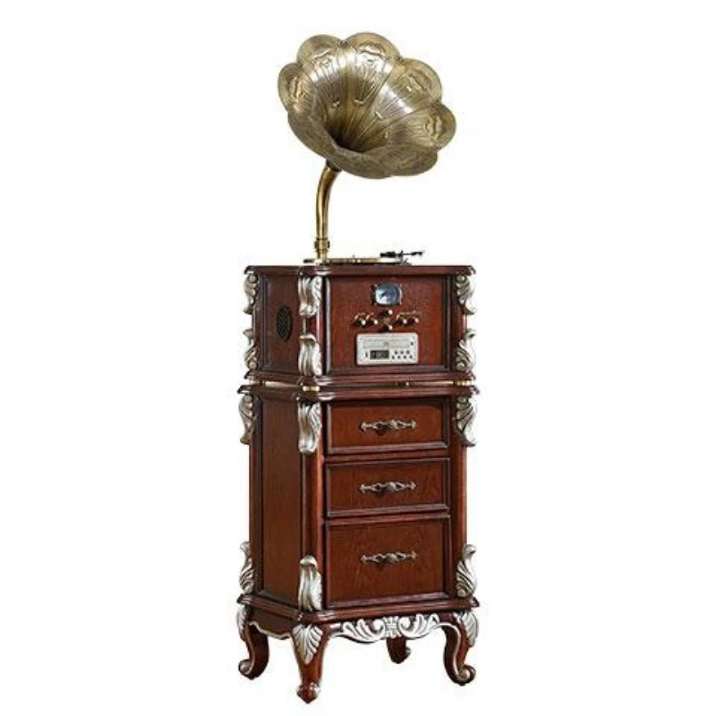 

European solid wood engraved big speaker retro phonograph vinyl record player record smart speaker