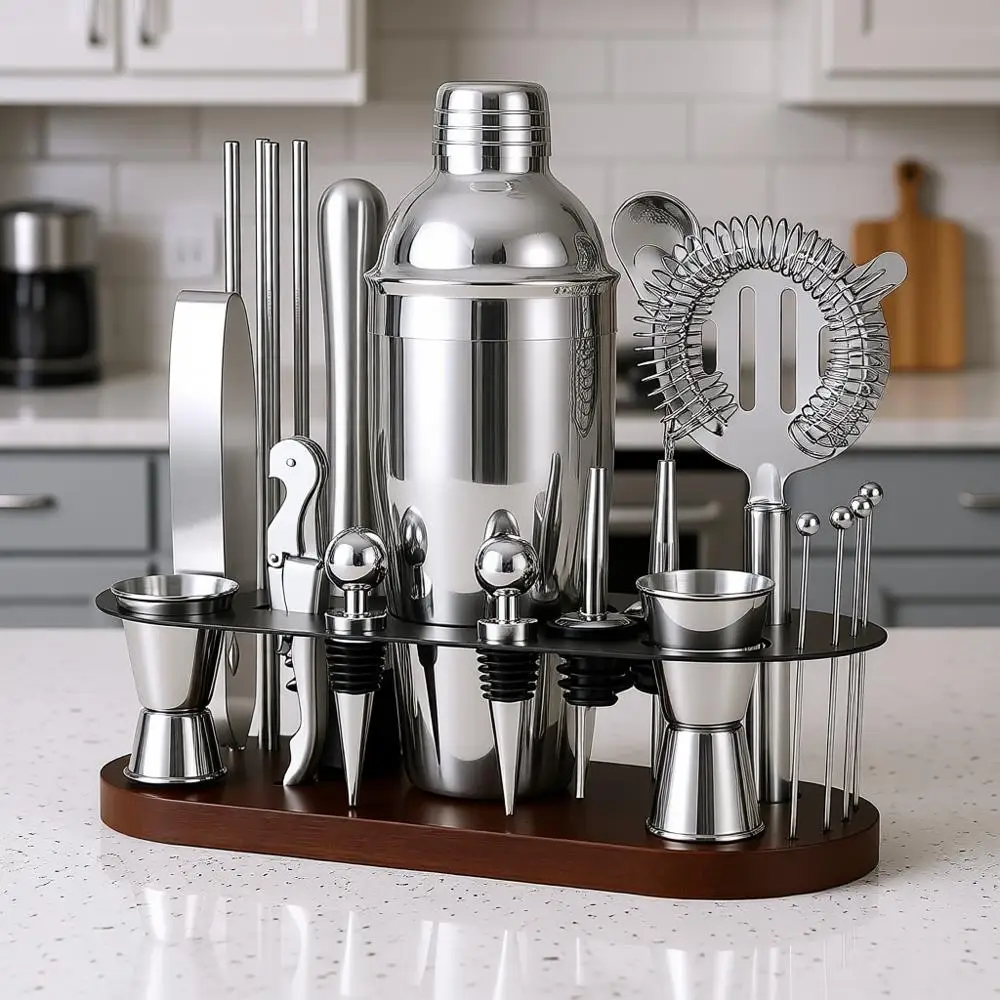 

23-Piece Bartender Kit, Cocktail Shaker Set with Stand | Bar Drink Mixer Set with All Essential Bar Tools