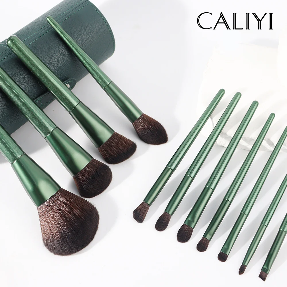 Caliyi 11ชิ้นแปรงสำหรับแต่งหน้าพร้อมที่ยึดคอนซีลเลอร์แป้งรองพื้นแปรงปัดแก้มอุปกรณ์แต่งหน้าเครื่องมือแปรง