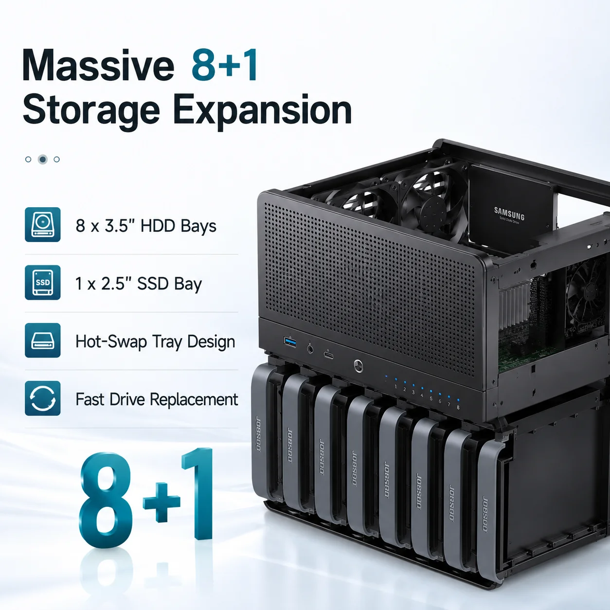 NAS Server Hot Swap Backplane Board SATA SAS HDD Storage Expansion 8 Bay Drive Support Mini ITX Computer Case Accessories