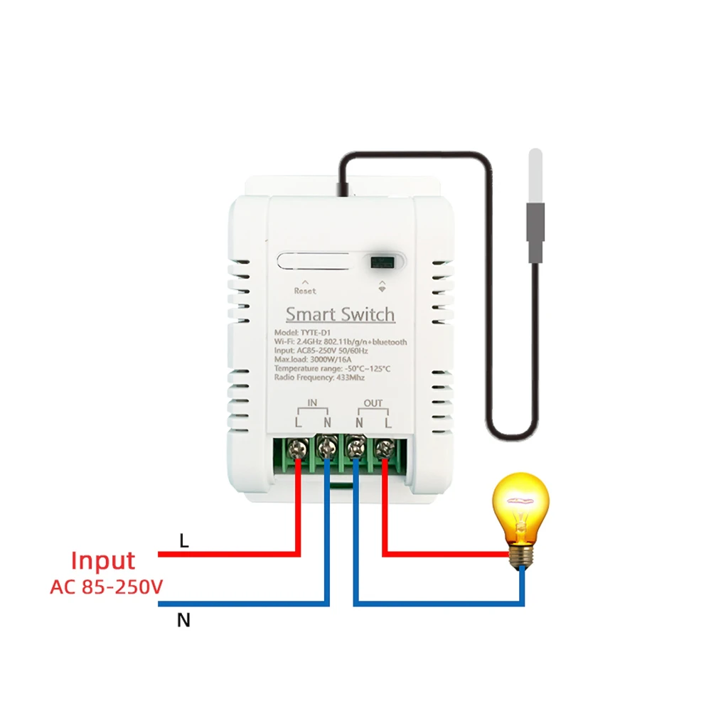 

AC85-250V 16A WIFI Weatherproof Temperature Sensor Intelligent Control Switch DS18B20 Monitor IOT Remote Controller Smart Switch