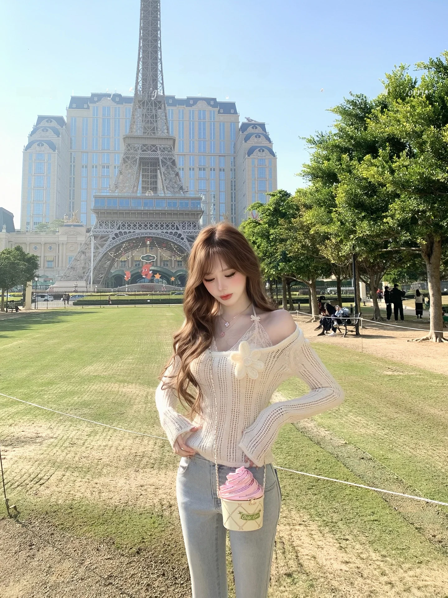 

Korean Sle Pure Desire Sweet Knitted Long Sve Hollow out 3D Flower Patterned Base Layer irt Women's Autumn Winter Sweater