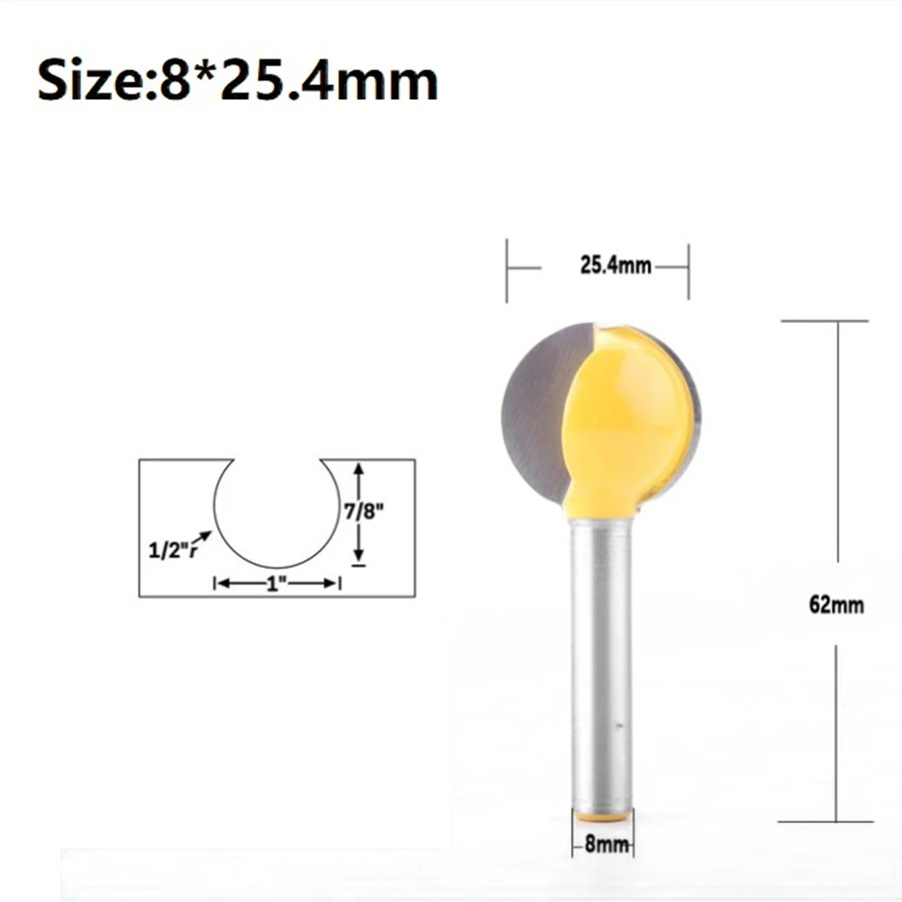 木材切断用ボールノーズ丸型カービングビット,CNCフライス盤用ルータービット,半径コーン,木工ツール,8mmシャンク,1個