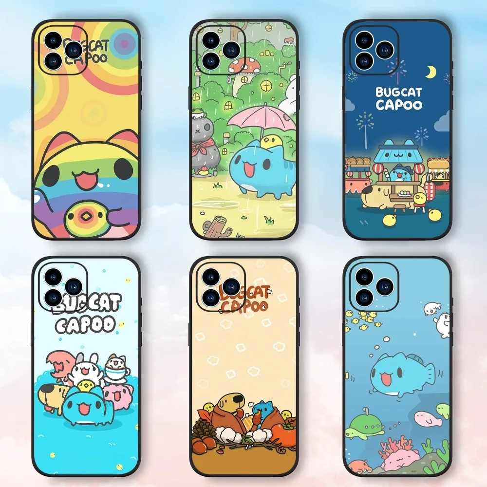 Kawaii Bugcat Capoo Phone Case For Samsung Galaxy S24 S23 S22 S21 S20 FE S10 S9 S10E Plus Ultra Lite 5G Black Phone Case