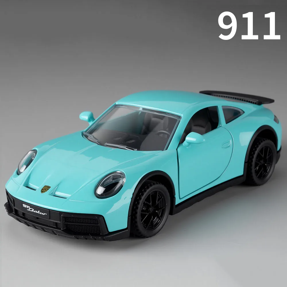 Scala 1:32 Porsche 911 Giocattoli in lega Modelli di auto della polizia con tirare indietro Musica leggera Veicoli in miniatura Bambini Regali per bambini