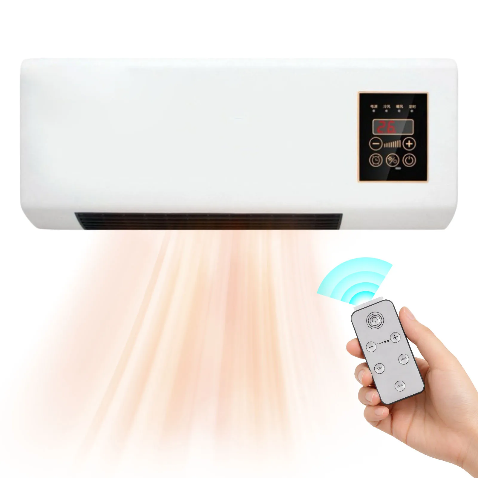 Wall-Mounted Electric Space Heater Fan 2-in-1 with Remote Control PTC 1800W 110V