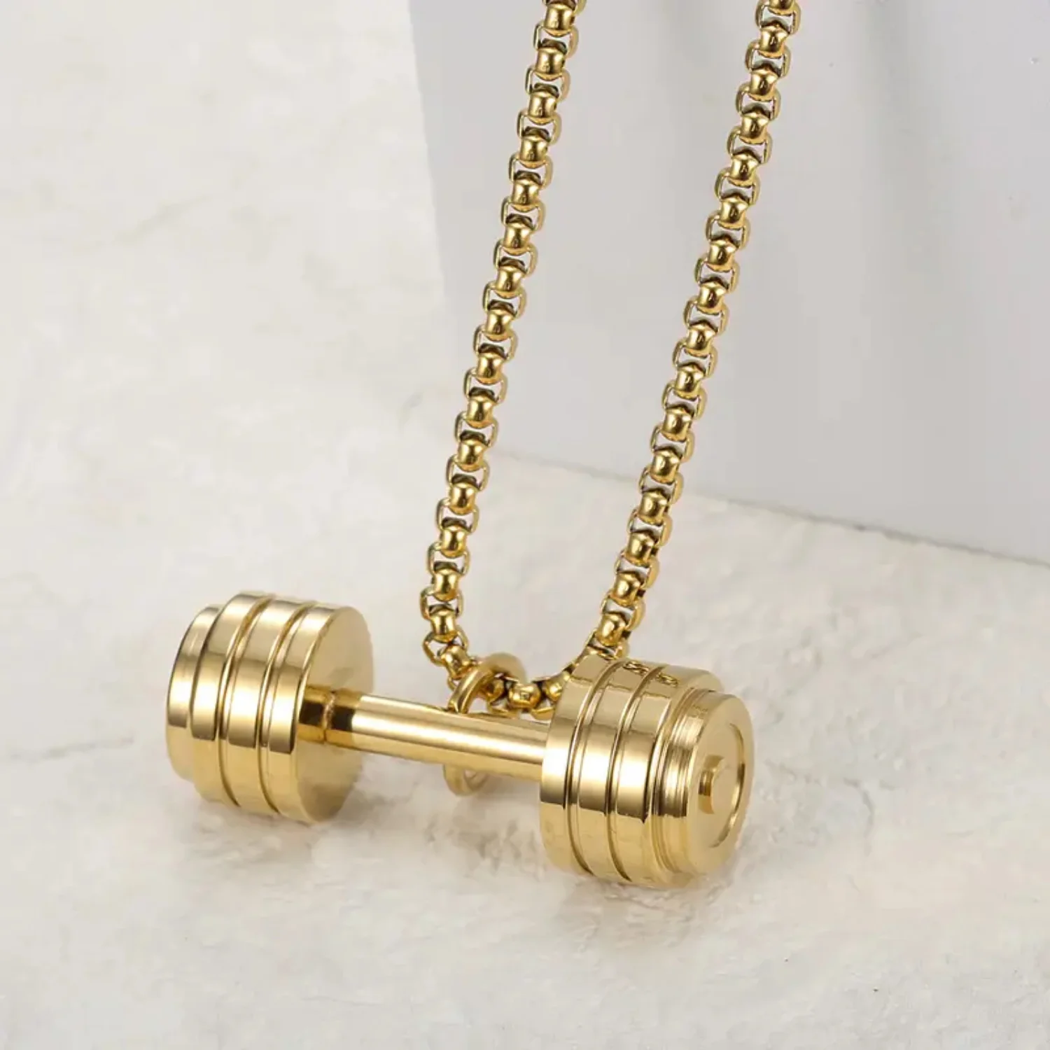 

Men's Stainless Steel Dumbbell Pendant Necklace - Unique Fitness Design