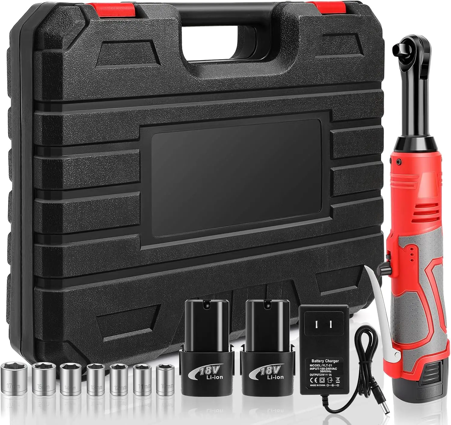 18V Extended Cordless Ratchet Wrench 3/8 Electric Wrenches Set 45 ft-lbs (60 N.m) 400RPM Power, 2 Battery 2.0Ah Lithium-Ion, 7 S