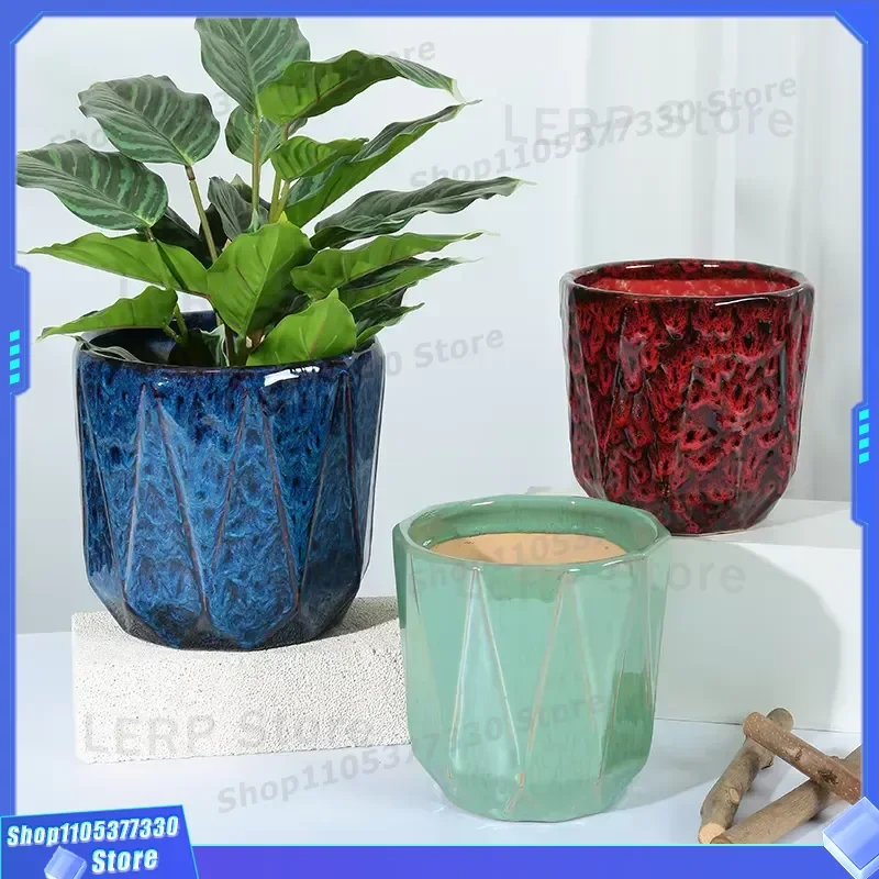Glazed Ceramic Cylindrical Bonsai Pot for Green Plants Home Decoration Hotel Gardening Supplies Chinese Factory Direct Sale
