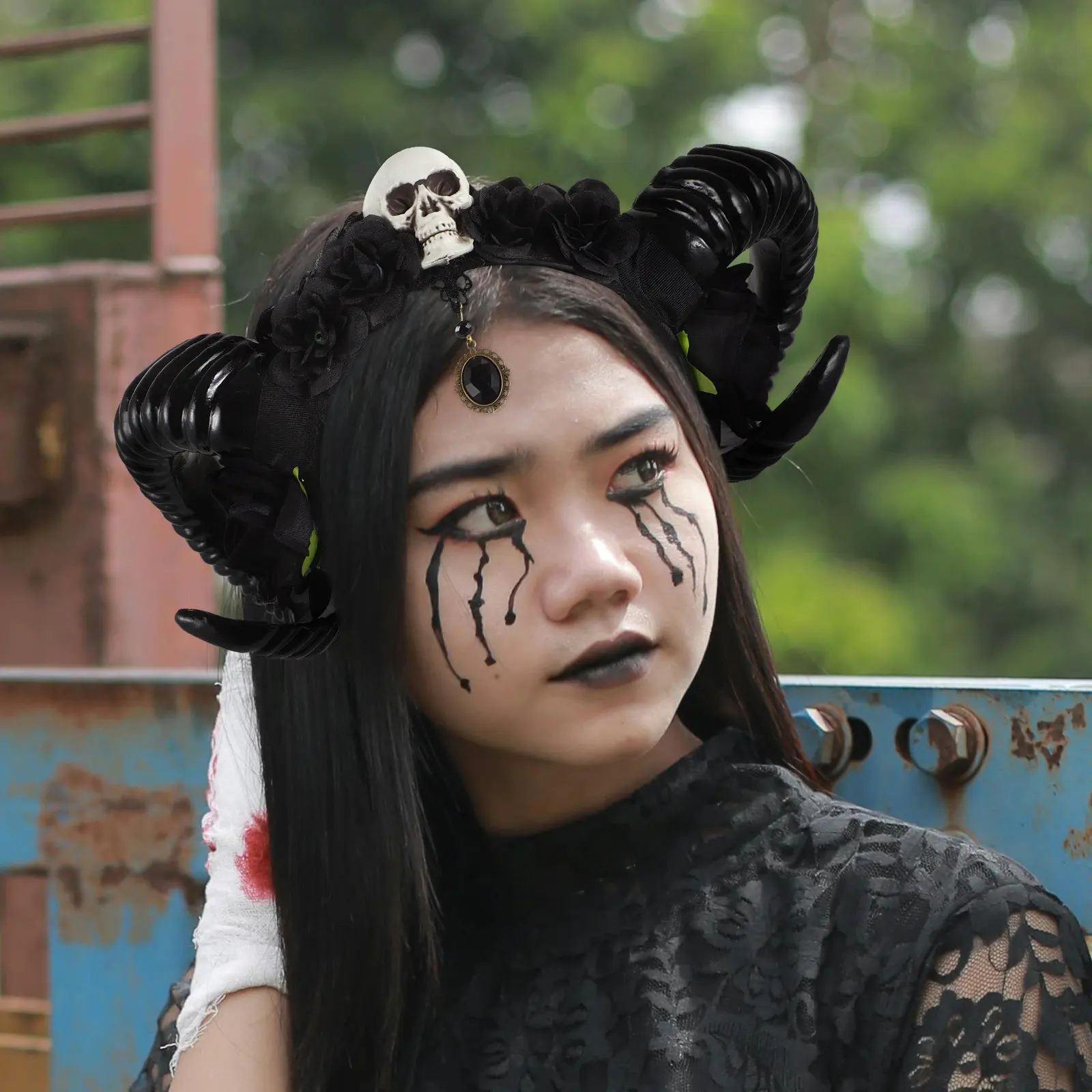 

Halloween Horn Headband Creative Sheep Horn Rose Hairband Cosplay Party Festival Hair Accessories Funny Unique Hair Decor