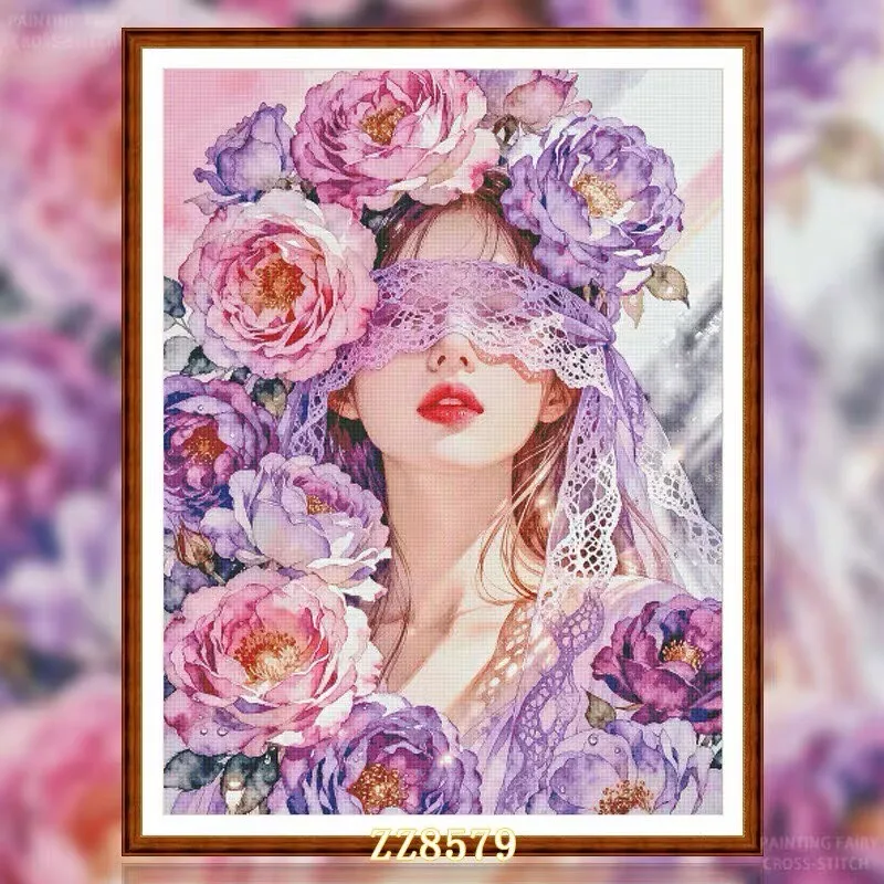 

ZZ8579-Beauty 14CT 16CT 18CT Stamped Canvas Cross Stitch DIY Set Needlework Embroidery 146 Colors