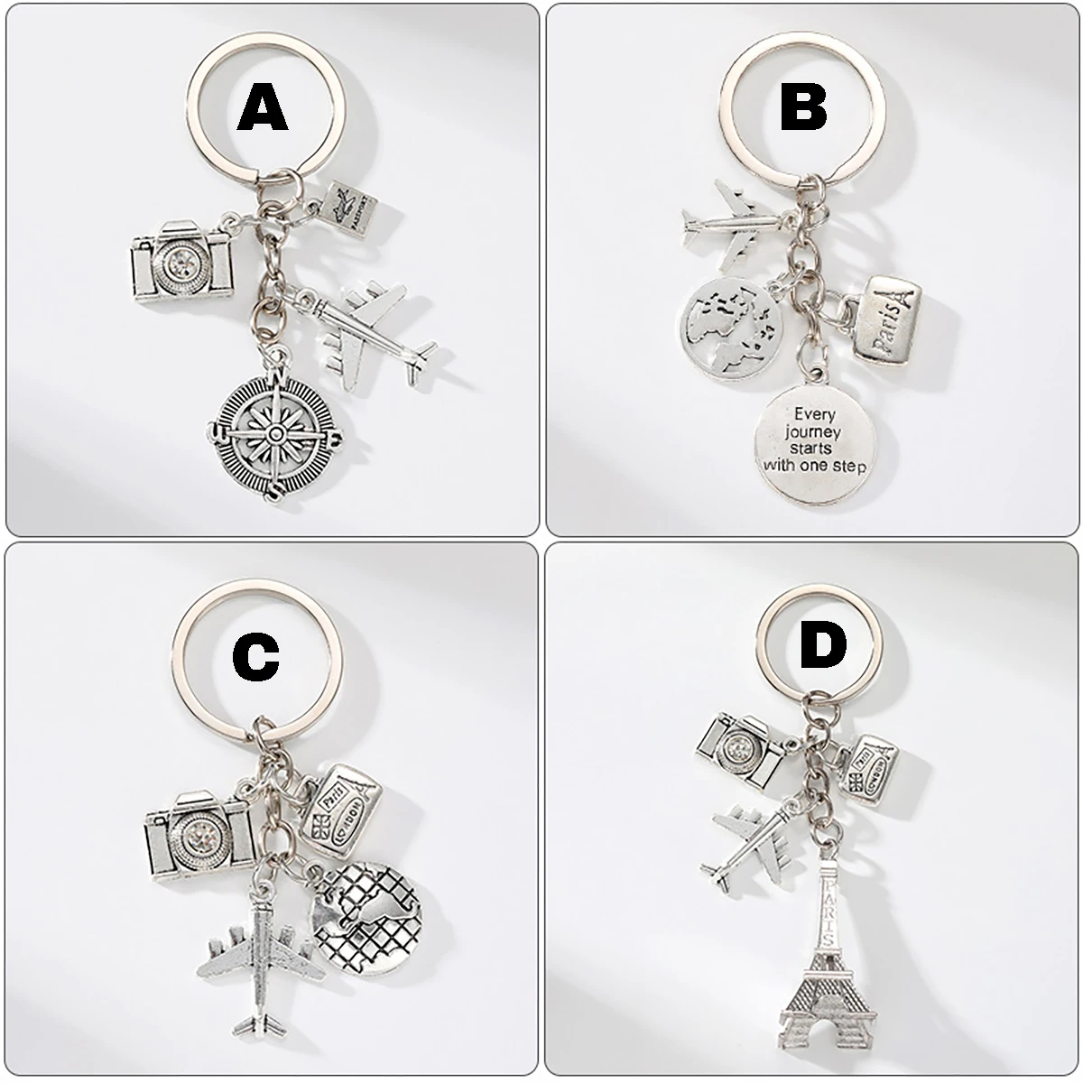 Creative Personalized Metal Airplane Tower Keychain Camera Earth Hanging Ornament Giving Friends and Sisters Memorial Gifts
