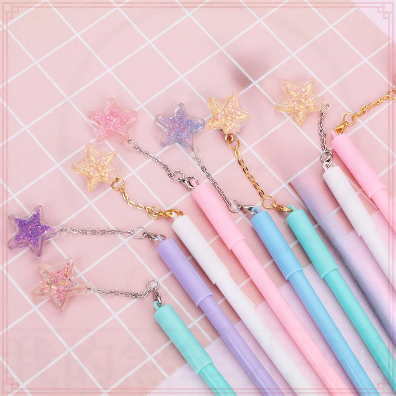 24 Pcs Wholesale Cute Creative Girl Heart Pendant Wind Star Gel Pens for School Writing Supplies