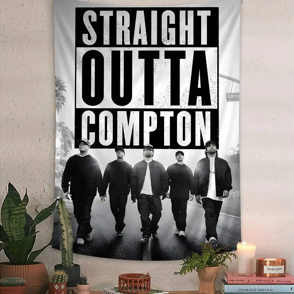 NWA الهيب هوب مغني الراب مستقيم Outta كومبتون ألبوم الموسيقى الساخنة قماش مزخرف جداري معلق التارو الهبي جدار السجاد النوم جدار الشنق ورقة