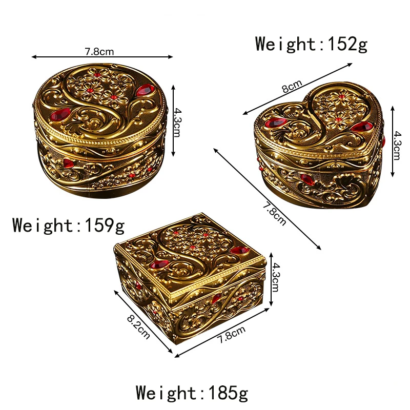 Vintage Heart Shape Jewelry Box Classic Golden Jewelry Storage Organizer Chest Earrings Treasure Organizer Gift Box for Women
