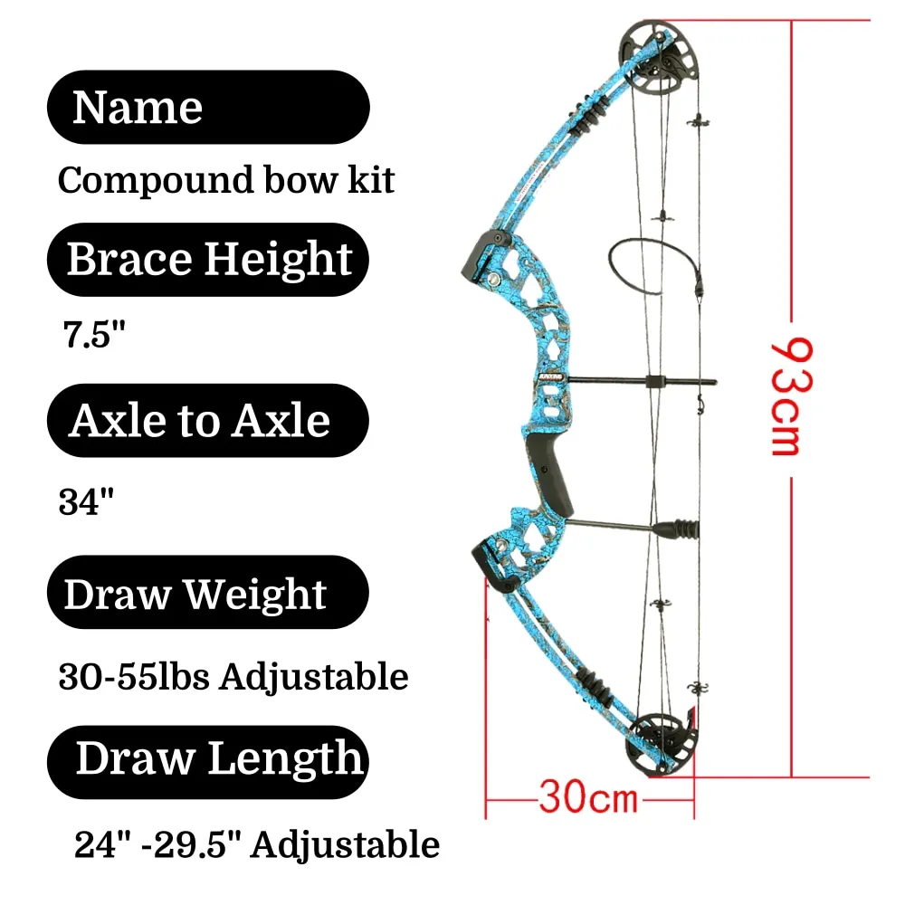 Archery Compound Bow Arrow Set 30-55lbs Alloy Bow Adjustable Pulley Bow Carbon Arrows Outdoor Archery Shooting Targeting Hunting
