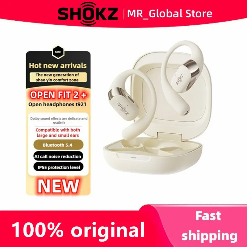 Shokz OpenFit 2+ T921 Open Hanging Ear Headsets Dolby Audio Wireless Bluetooth Earphones,DualBoost Technology AI Noise Reduction