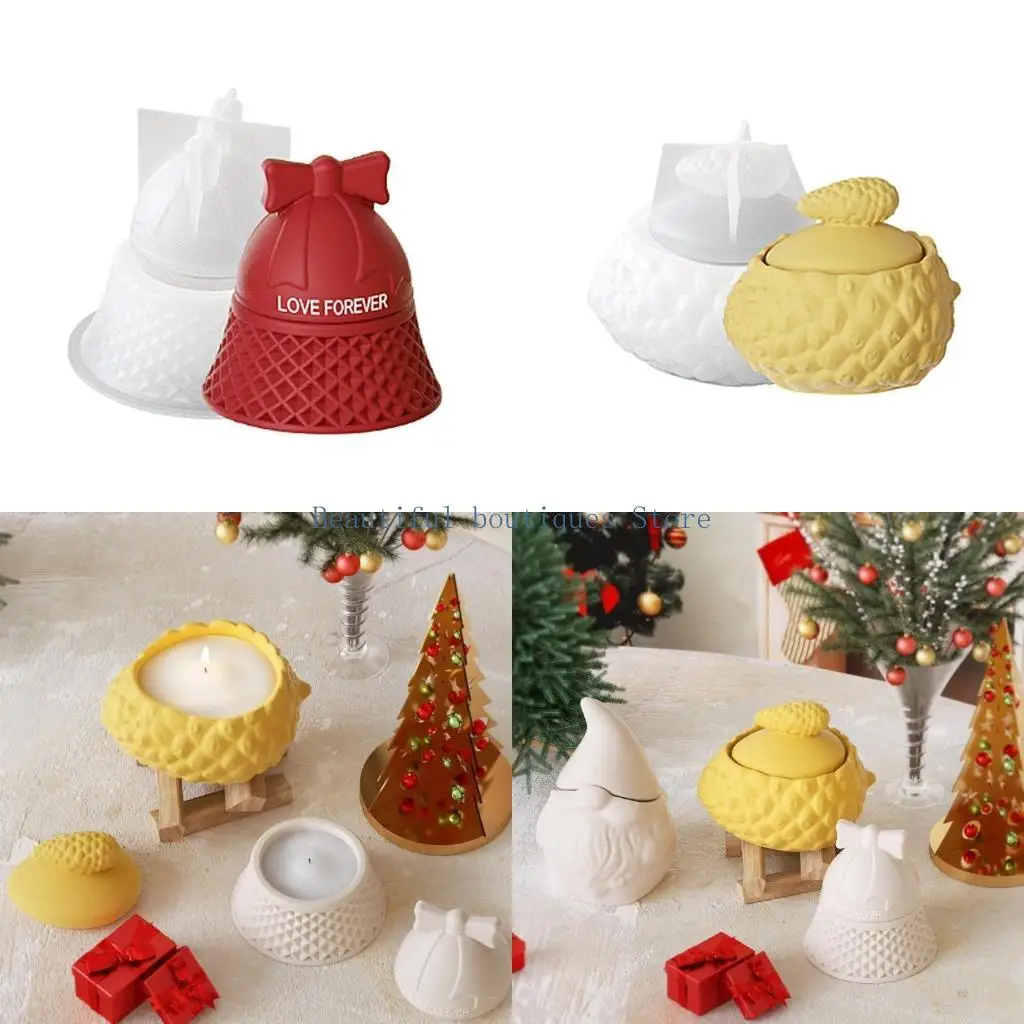 U4LF moldes para tarros resina con tapa, molde silicona, contenedor, estuche para joyería, molde para Navidad