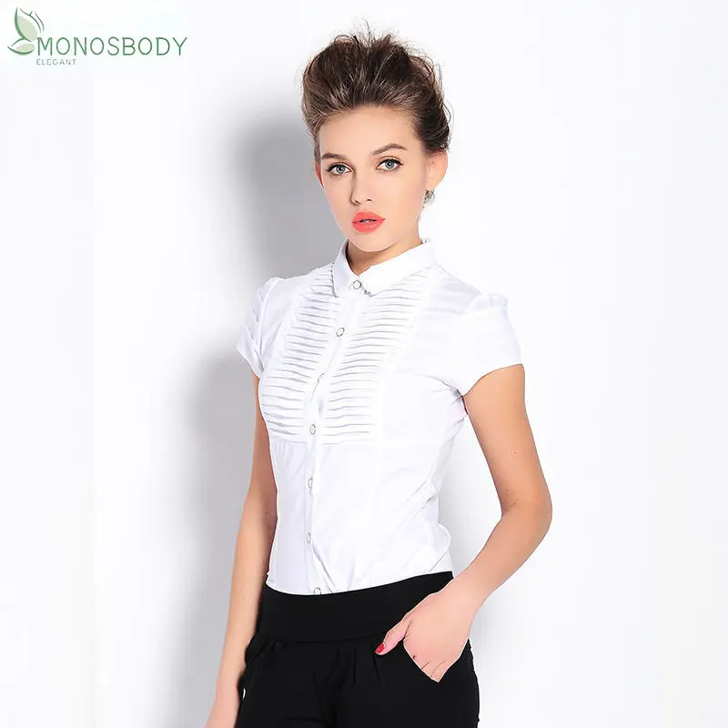 Bodycon Shirring White Bodysuits Women Short Sleeve Slim Fashion Blouses and Tops Office Lady Shirts Business Work Rompers 2023