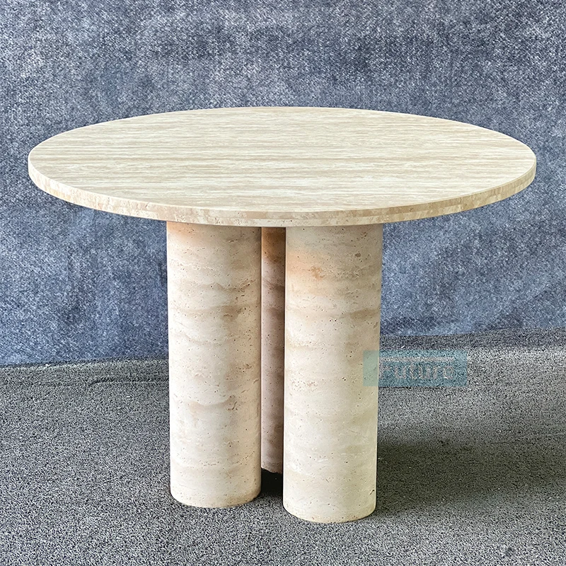 Modern Italian Style Living Room Furniture Round Coffee Table Beige Travertine Marble Coffee Table Dining Table