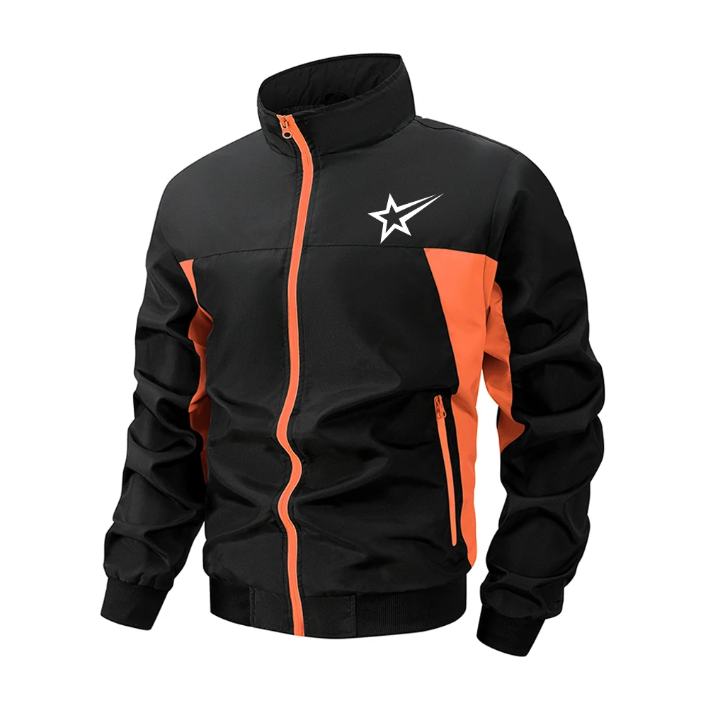 Men's Casual Meteor Print Zipper Stand Collar Jacket Outdoor Fitness Jacket Lightweight And Breathable Color Block Sports Top