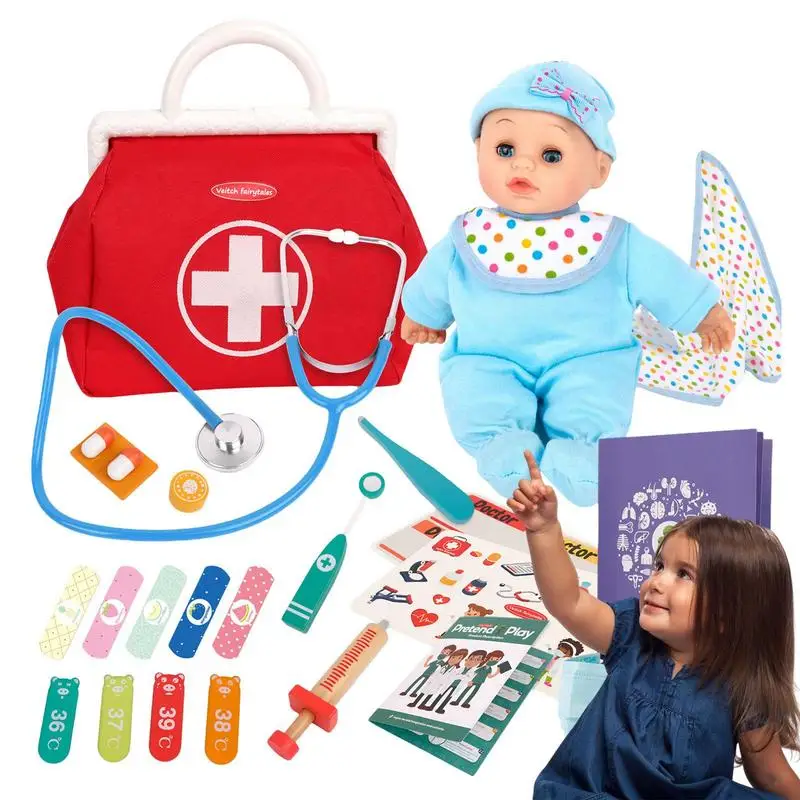 

Wooden Doctor Play Set 23pcs Kids Doctor Kit Durable Pretend Doctor Kit Child Doctor Kit With Electronic Stethoscope For Home