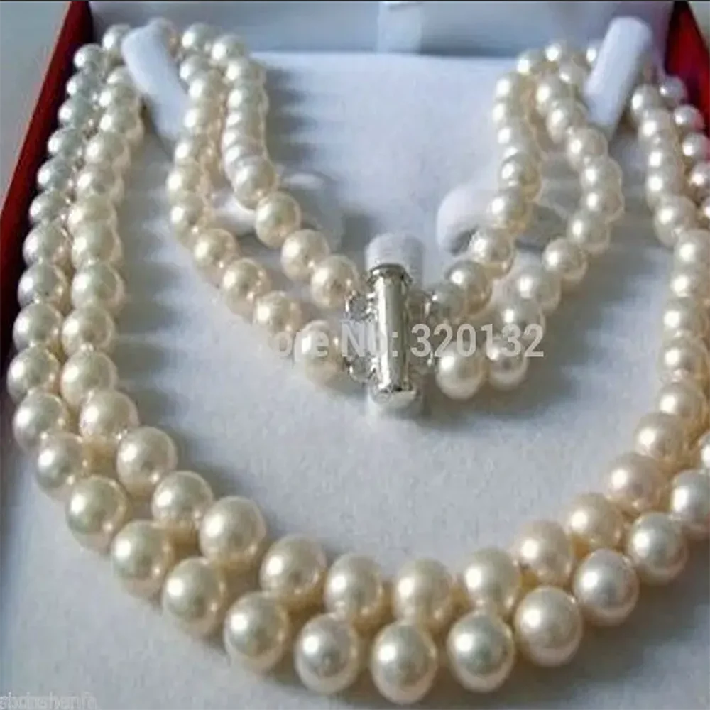 Natural DOUBLE STRAND 8-9 MM AKOYA SALTWATER PEARL NECKLACE AAA