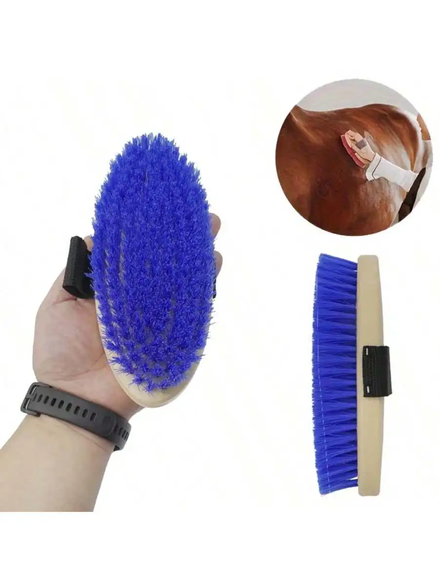 Elliptical Horse Grooming Curry Comb with Hand Strap, Durable Equestrian Massage Brush for Horse Cleaning & Care, Multi-Color view 3