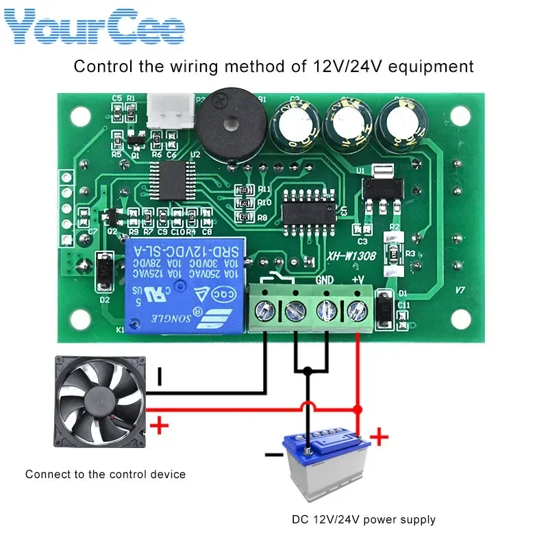 XH-W1308 12V 24V 220V Thermostat Digital Temperature Controller Switch Sensor Module Adjustable Digital Display 0.1 XH W1308