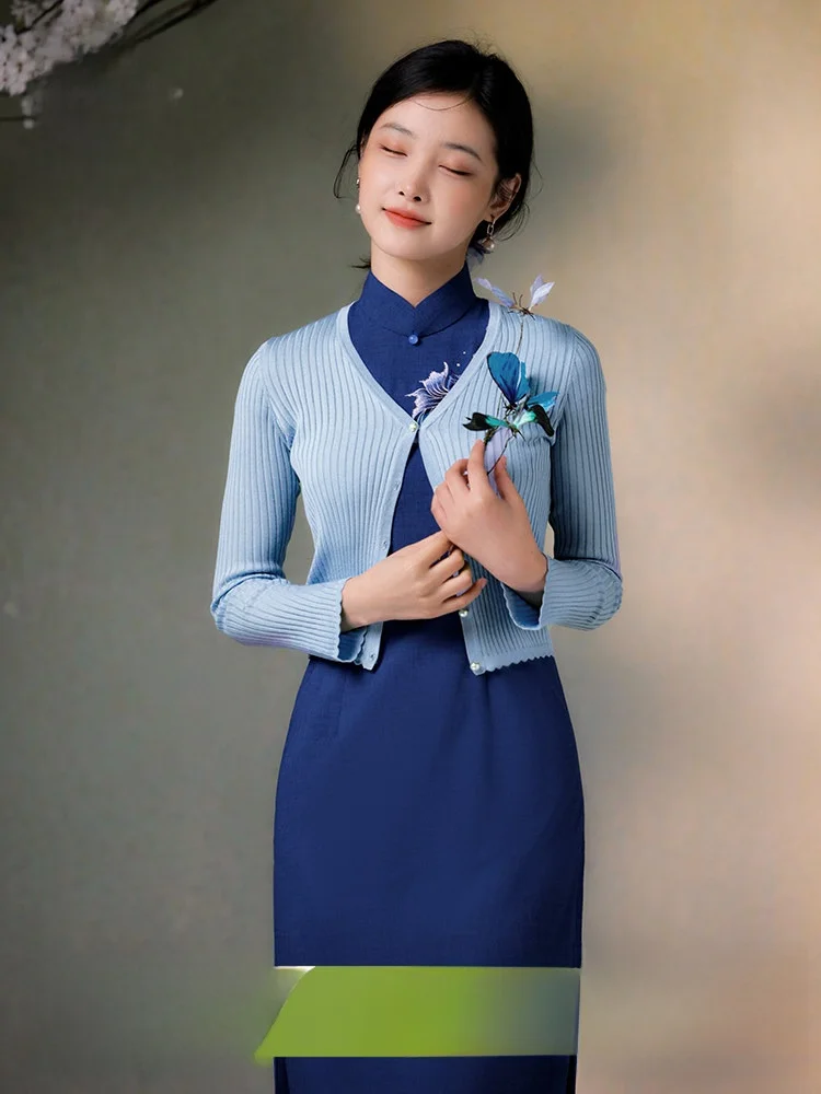 

Ele ort Knitted Qipao Open Cardigan Women's Outerwear Acetate Silk Cool Sensation Summer New Arrival by E.Beau