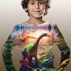 Children's Clothing Boys Tshirt Long Sleeve Child T-Shirt Stylish 3D Cartoon Dinosaurs Print Tops Tee Boys Kids Summer Clothes