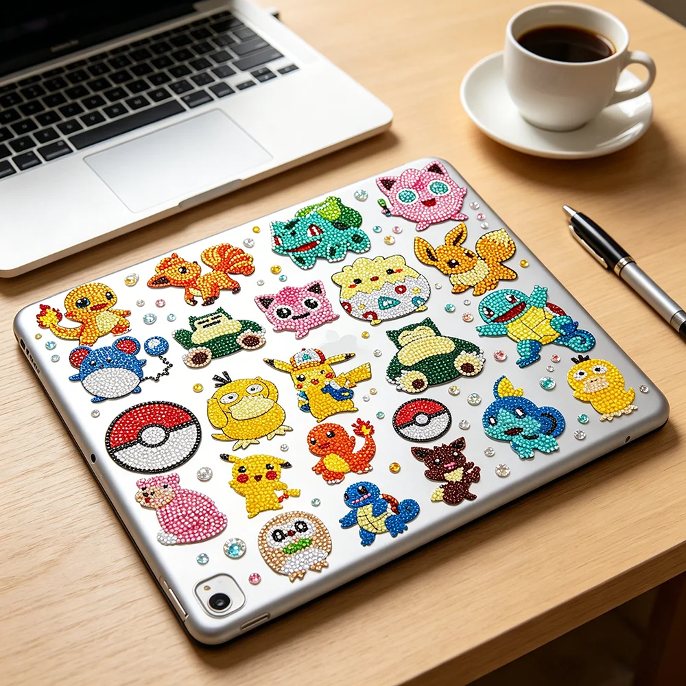 New Arrival Digimon Pikachu DIY 5D Diamond Painting Stickers, Cute Cartoon Anime Diamond Art, Creative Handmade Gifts for Kids