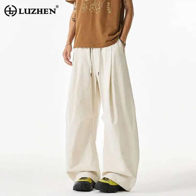 LUZHEN 2026 New Stylish Baggy Drawstring Elastic Waist Casual Pants Men's Fashion Handsome Solid Color Sports Trousers JY7814