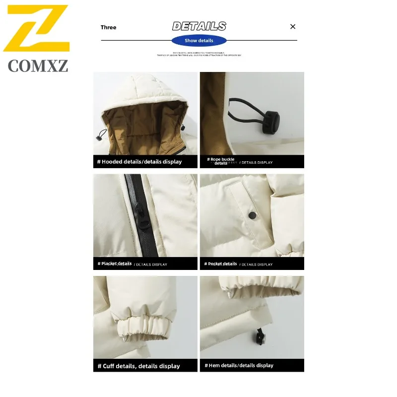 COMXZ Winter New Cotton Men Coat 2025 Unisex Korean Style Hooded Thickened Parker Coat Trendy Sports Casual Outdoor Daily Wear