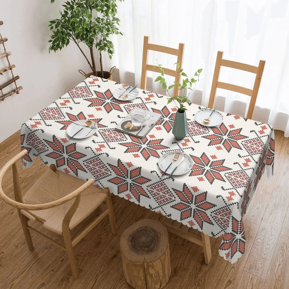 Palestinian Jordanian Tatreez Cross Stitch Realistic Traditional Embroidery Rectangular Tablecloth Table Cover Table Cloth