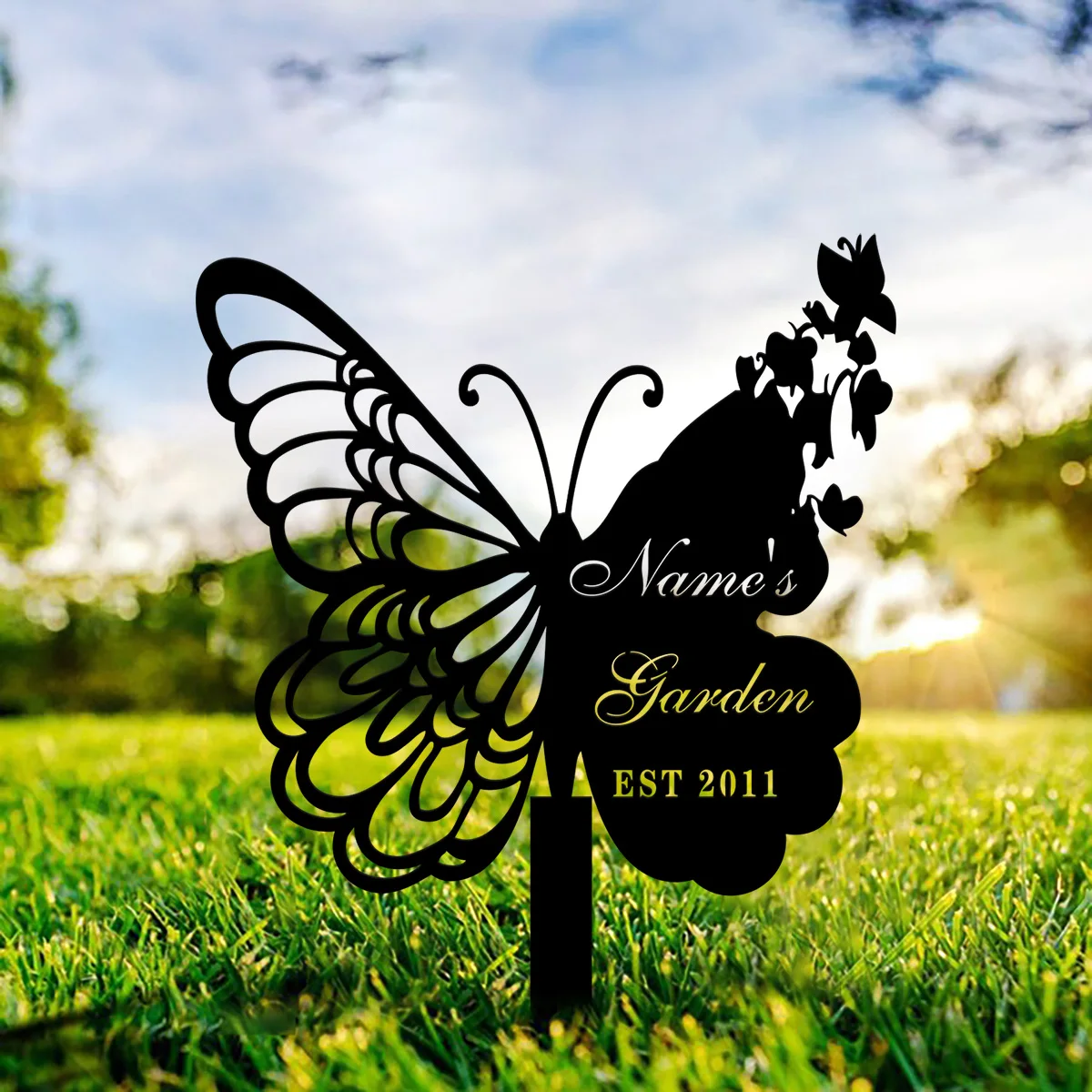 Custom Personalized Butterfly Metal Garden Sign with Stakes, Garden Stake Sign Personalized, Garden Metal Sign, Gardener Decor