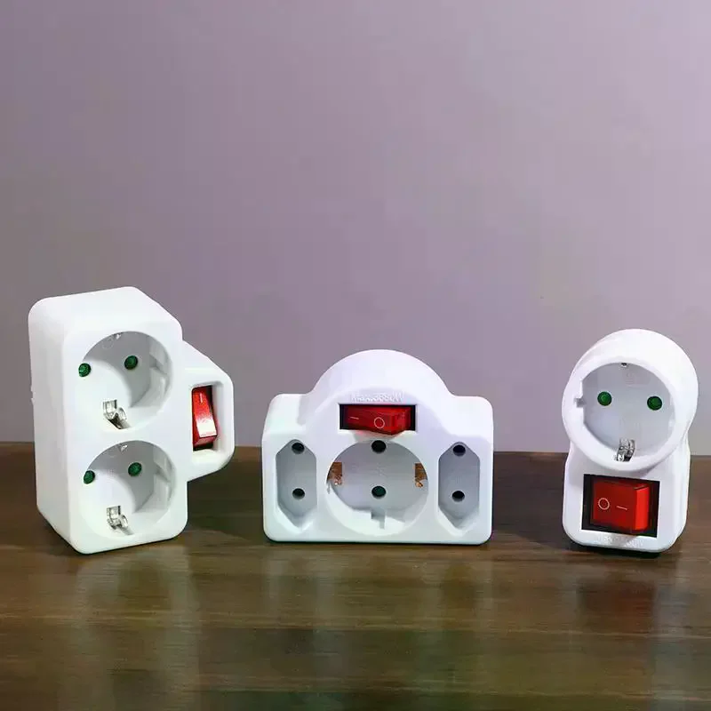 1 To 3 Plug EU Socket Adapter With Switch 16A Plug Adapter Travel Charging German Standard Power Converter For Portugal Turkey