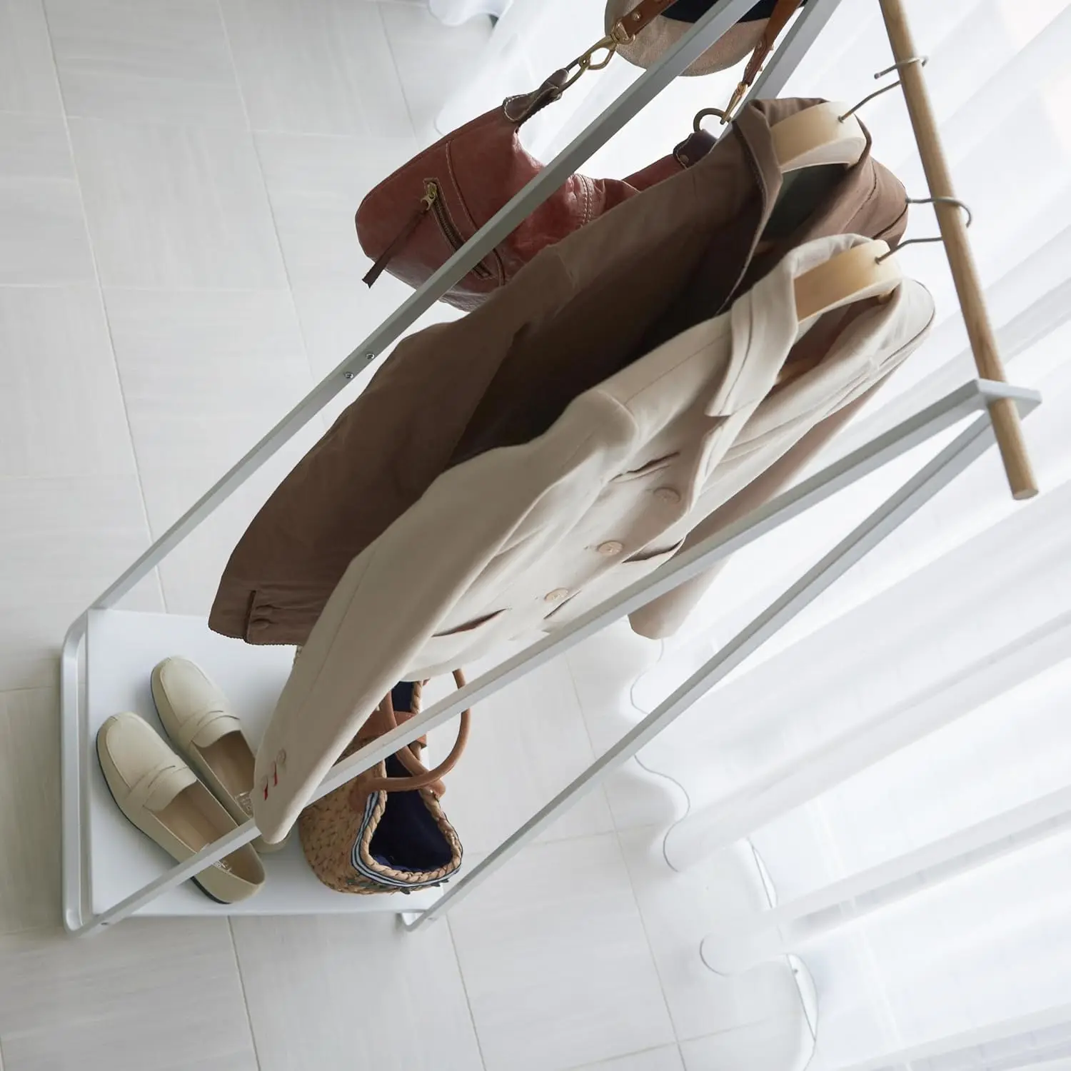 Home Freestanding Coat Hanger Clothes Rack With Shelf Steel One Size White