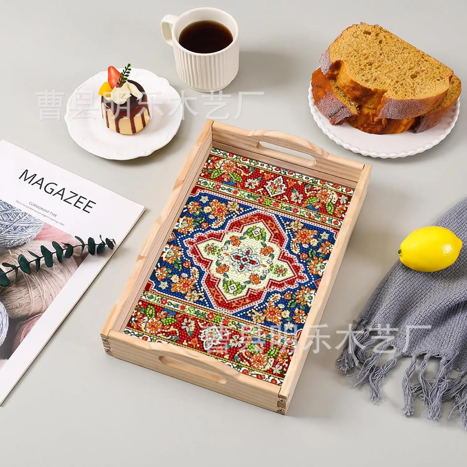 

Amazon's new mandala flower DIY handmade plate sticker diamond embroidered tea dessert binaural handle tray