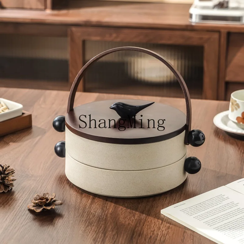 

FG double-layer coarse pottery dried fruit tray, coffee table, household snack storage tray, New Year's candy display tray