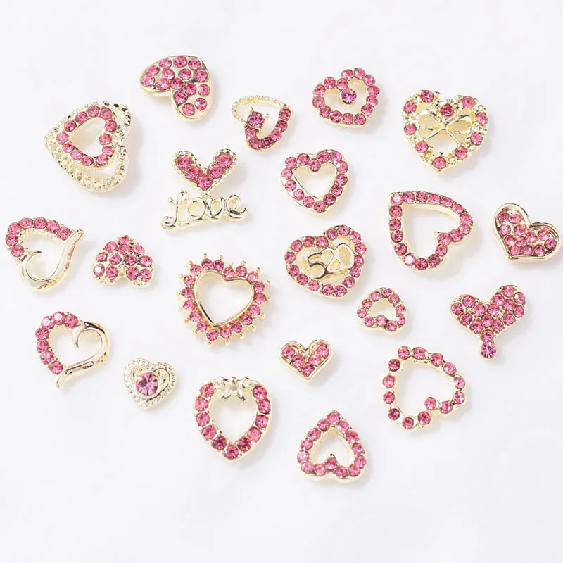 10PCS Nail Charms Parts For Valentine\'s Day Nail Decoration Rose Gold Heart Design Alloy Nail Tips Jewelry Manicure Accessories