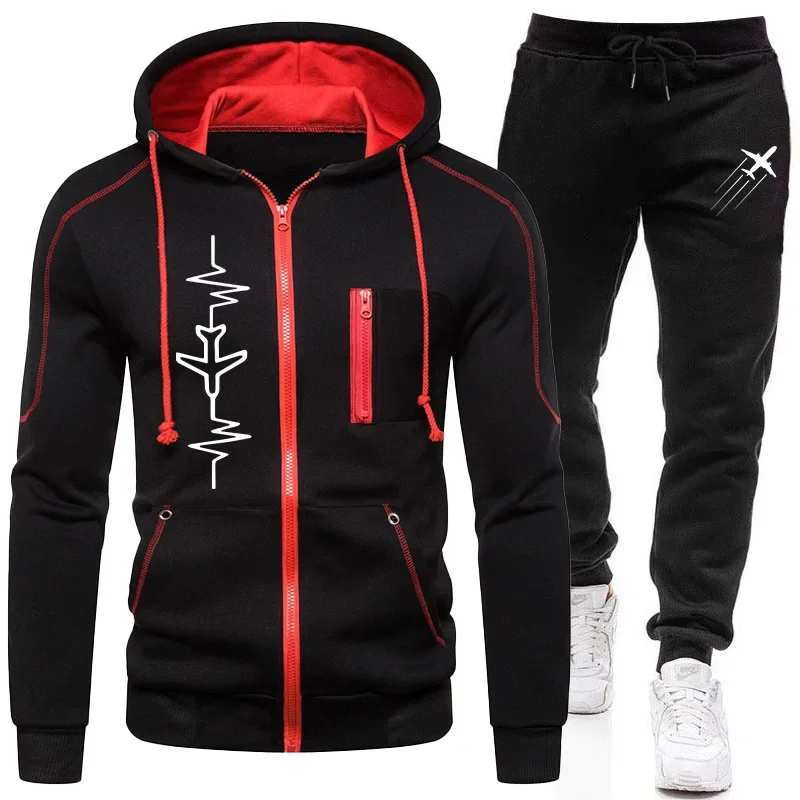 

Daily Men's Clothing Casual High Quality Autumn Winter Outdoors Hoodie Jogging Sports Single Piece Zipper Jacket and Sport Pants