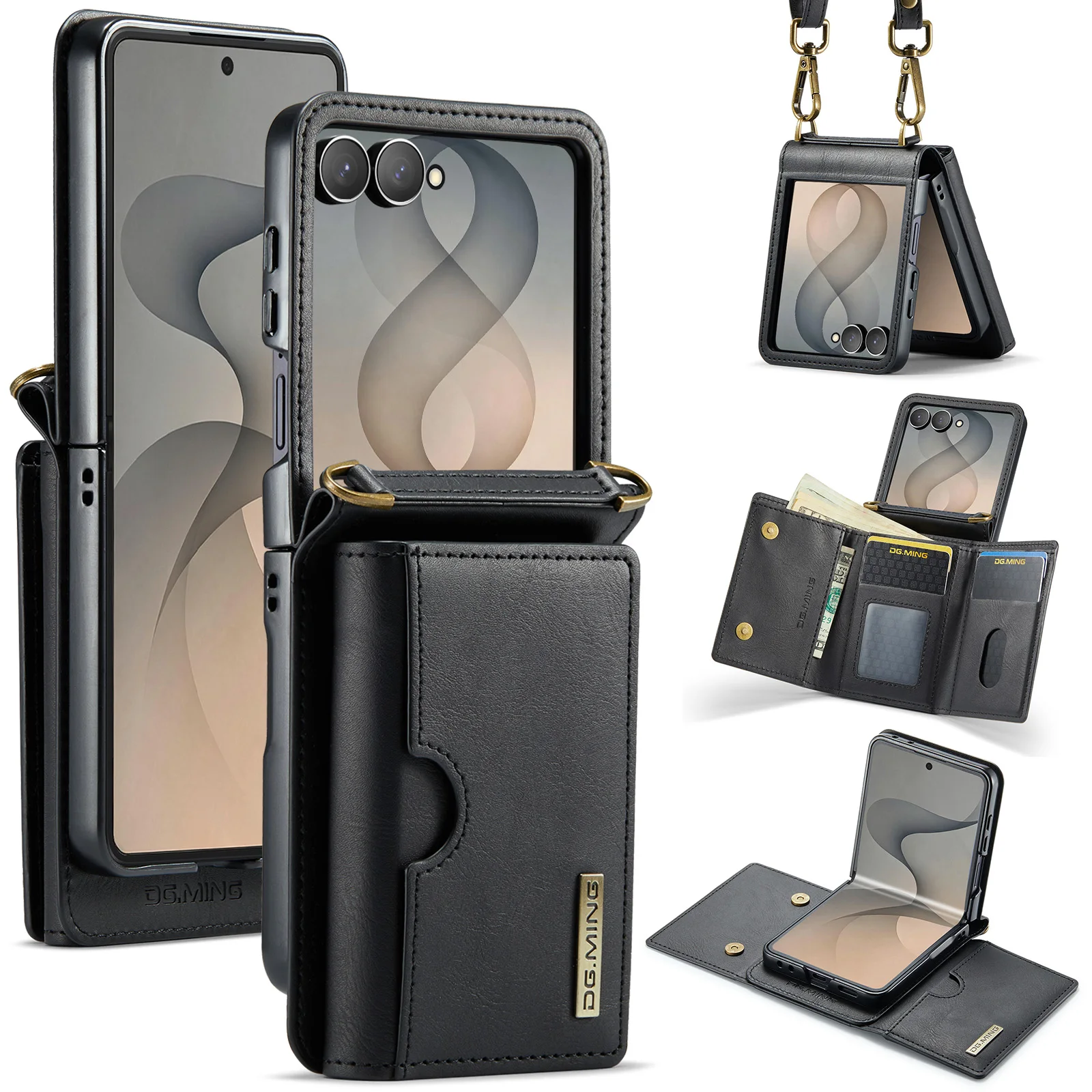 2 In 1 Magnetic Case For Samsung Galaxy Z Flip 8 7 6 5 4 3 Wallet Leather Card Holder Pocket Cover Funda Shell