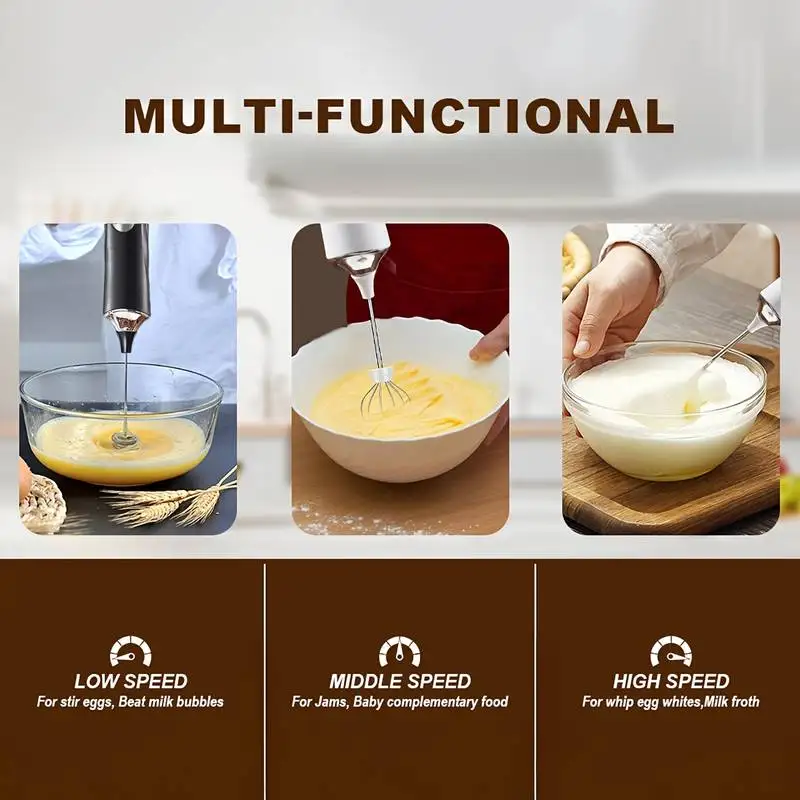 Electric Milk Frother Foamer + Egg Beater Wireless Type-C Charging 3 Speeds Mini Handheld Foam Maker Coffee Whisk Cooking Tools - view 5