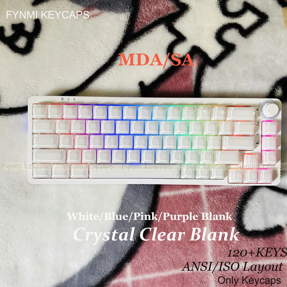 Fynmi Crystal Clear Blank White/Blue/Pink/Purple ANSI/ISO Layout SA/MDA Profile PBT PC Keycaps 122keys for Mechanical Keyboards